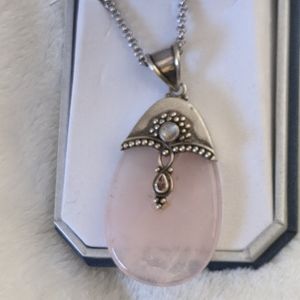 Rose quartz sterling garnet pendant